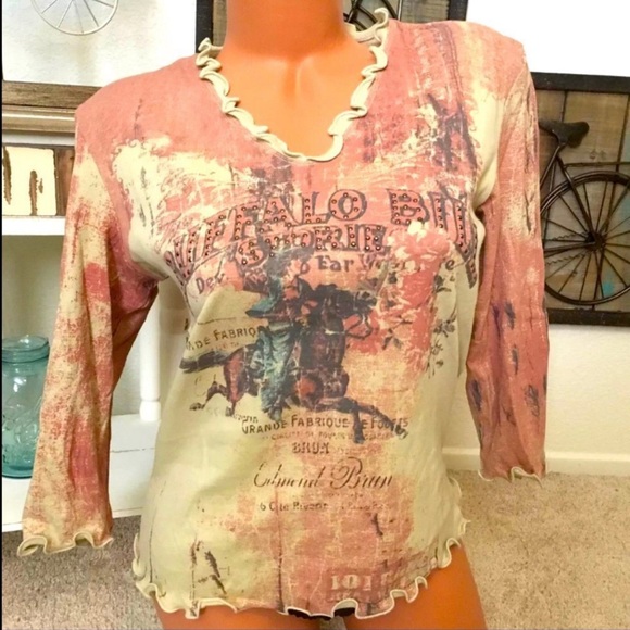 RODS VTG. Stretch Knit Sequin BUFFALO BILL Graphic Theme Top M NEW! - Picture 3 of 4
